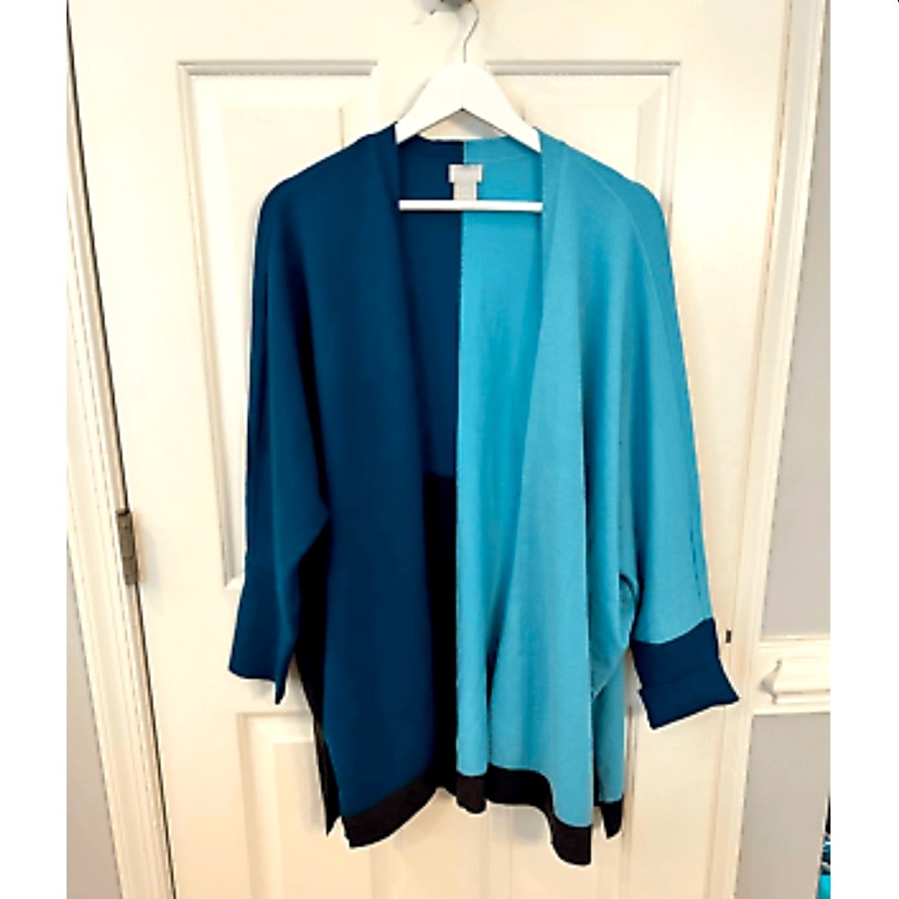 Chico's Woman Cardigan SET. Blue Color Block Women's Sweater Set, NWT, S/M - Picture 12 of 16